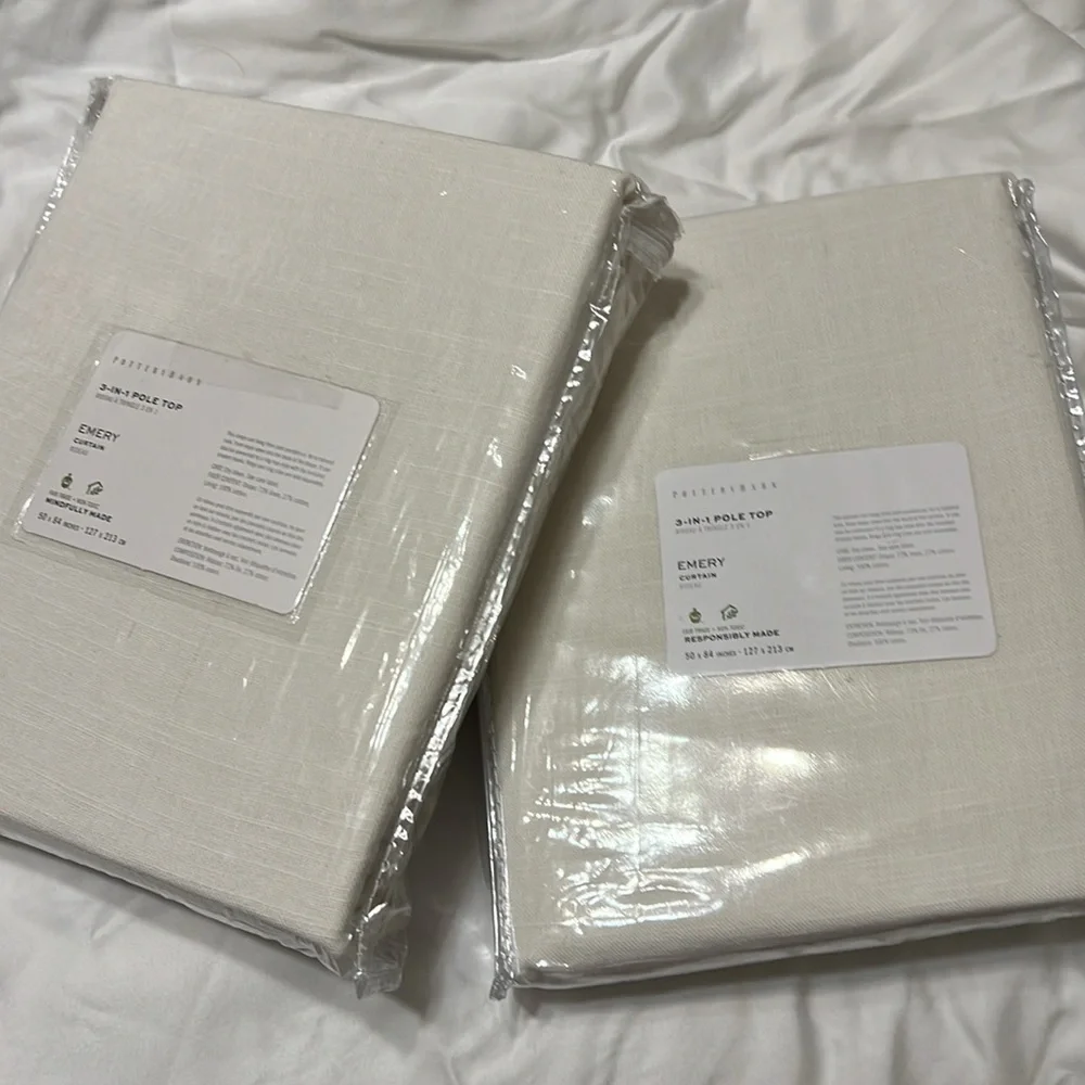 New - Set of 2 - Pottery Barn Emery Curtain - Ivory 50x84 inches - Picture 5 of 6